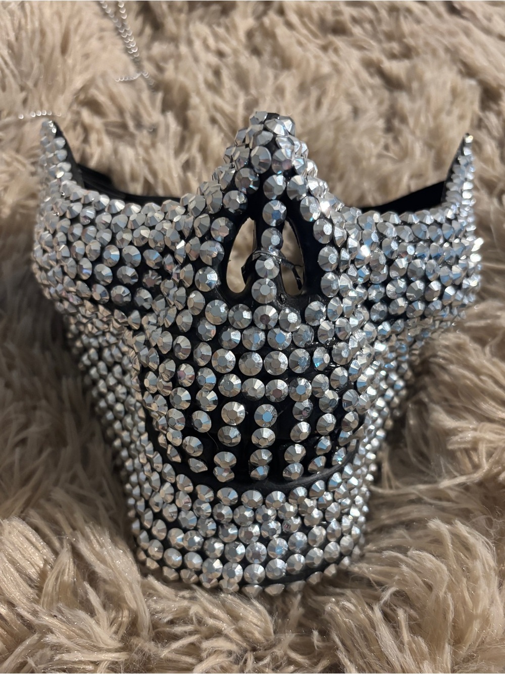 Spirit Halloween bejeweled rhinestone half skull mask